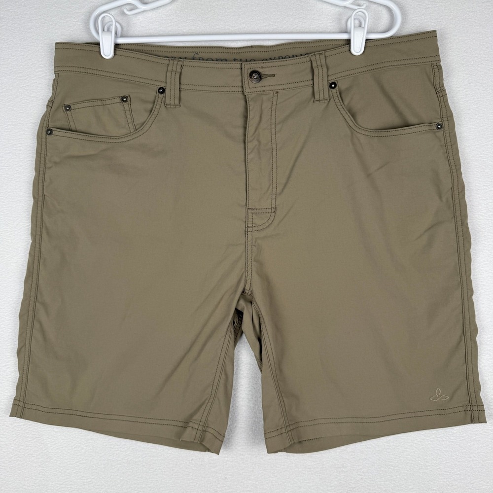 Prana Brion Mens 40Wx9L Hiking Shorts Khaki Tan Performance Stretch Outdoor